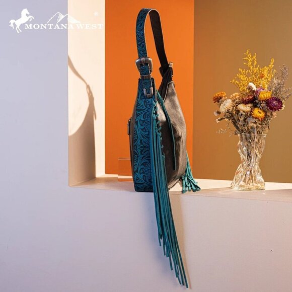 Montana West Floral Tooled Concealed Carry Hobo - Picture 8 of 16